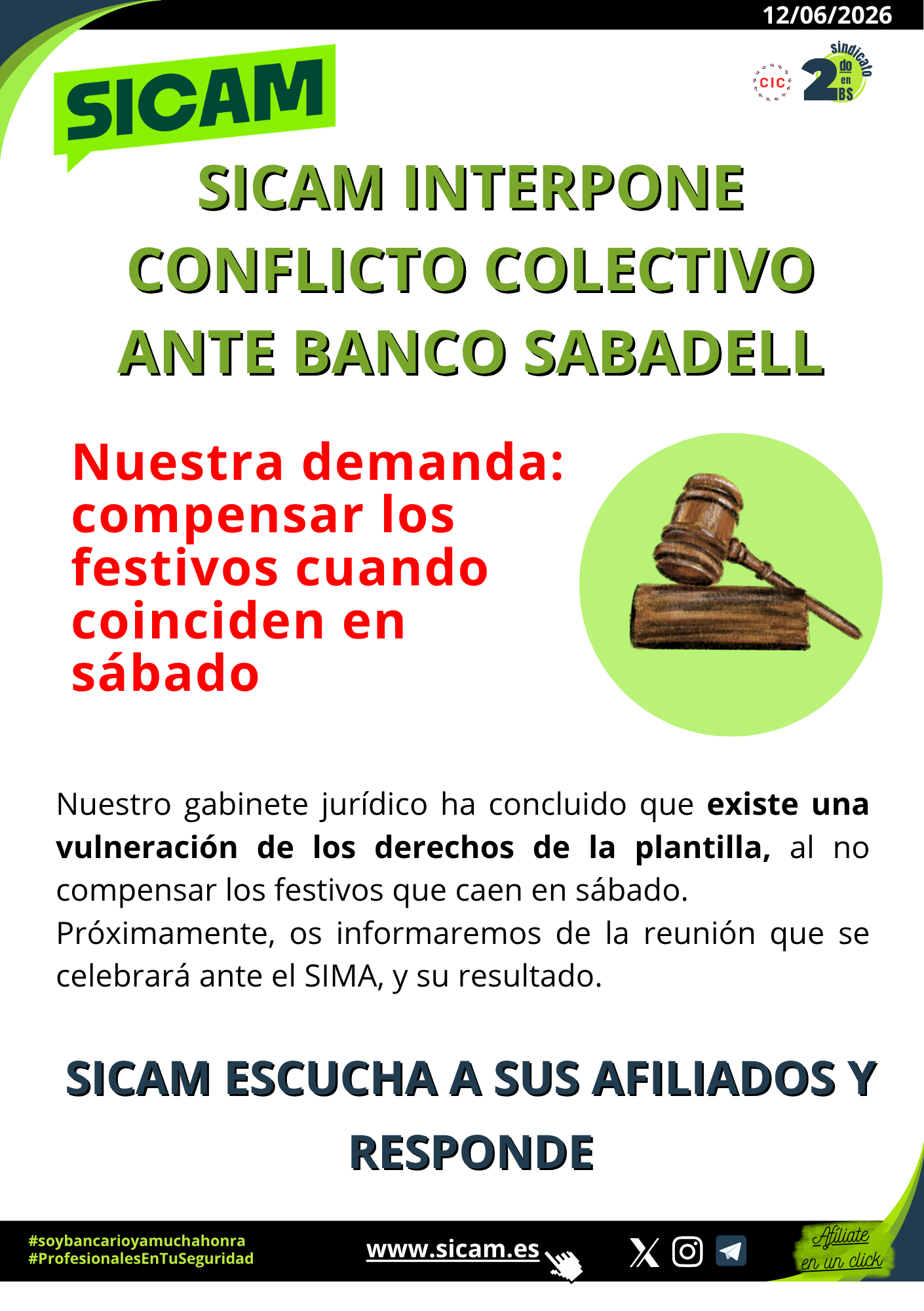 12 junio 2026. SICAM PRESENTA DEMANDA ANTE BANCO SABADELL<br>